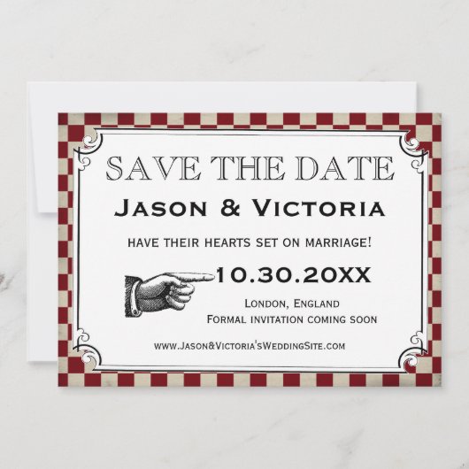 Save The Date Steampunk Checkerboard Wedding Enregistrer les car (Devant)