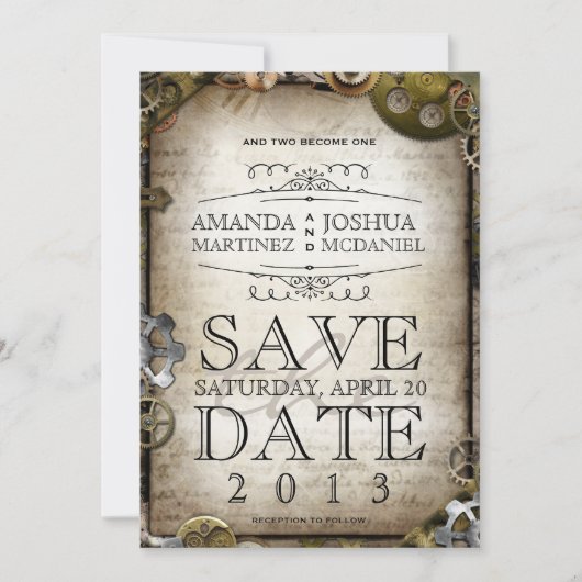 Save The Date Steampunk Gears Victorian Enregistrer la date (Devant)