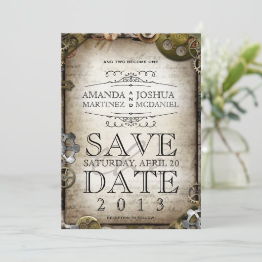 Save The Date Steampunk Gears Victorian Enregistrer la date (Debout devant)