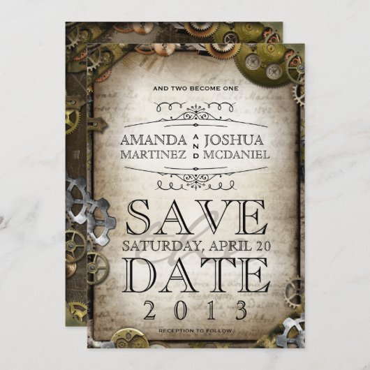 Save The Date Steampunk Gears Victorian Enregistrer la date (Devant / Derrière)