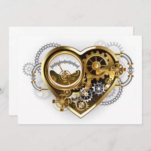 Save The Date Steampunk Heart with a Manometer (Devant / Derrière)