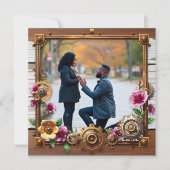 Save The Date Steampunk Mariage personnalisé en métal et en bois (Devant)