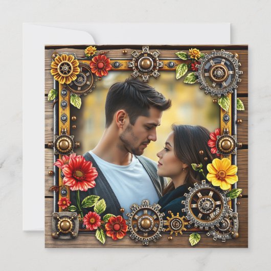 Save The Date Steampunk Métal & Bois Mariage personnalisé RSVP (Devant)