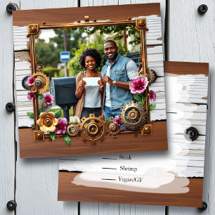 Save The Date Steampunk Métal & Bois Mariage personnalisé RSVP