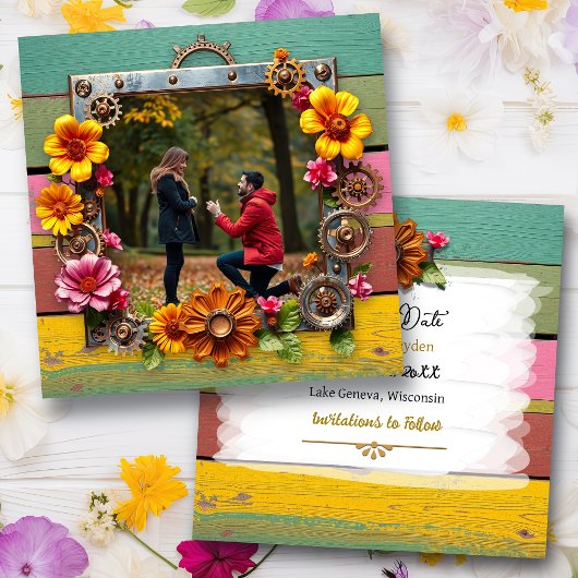 Save The Date Steampunk Metal Floral Mariage personnalisé