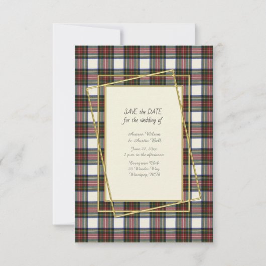 Save The Date Stewart Robe Tartan Moderne Avec Cadre Or (Devant)
