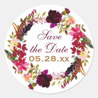 Save the Date Sticker - Bourgogne Bloemen, Veren