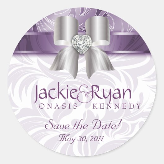 Save the Date Sticker Leaf Floral Paarse Boog (Voorkant)