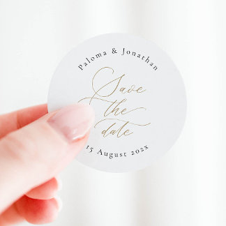 Save the Date-sticker met kalligrafie-lettertype Ronde Sticker