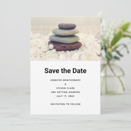 Save The Date Stones empilées méditatif Mariage Cairn (Debout devant)