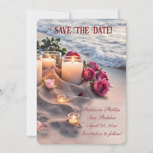 Save the Date Strandrozen Kaarsen Kaart