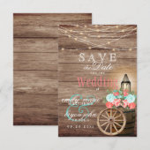 Save the Date - String Lights, Barrel- Teal, Coral (Devant / Derrière)