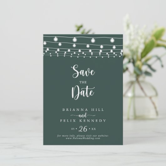 Save The Date String Lights Green Wedding Enregistrer La Date (Debout devant)
