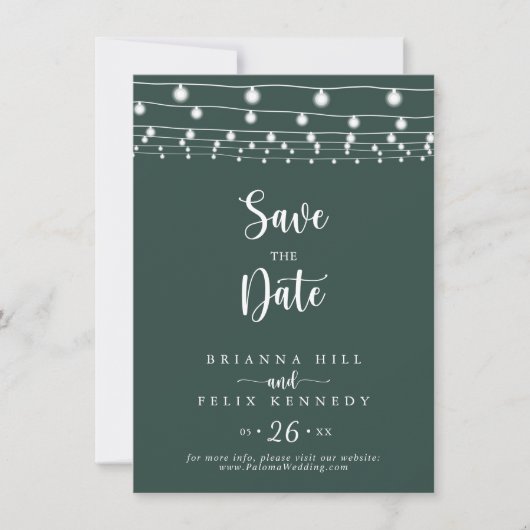 Save The Date String Lights Green Wedding Enregistrer La Date (Devant)
