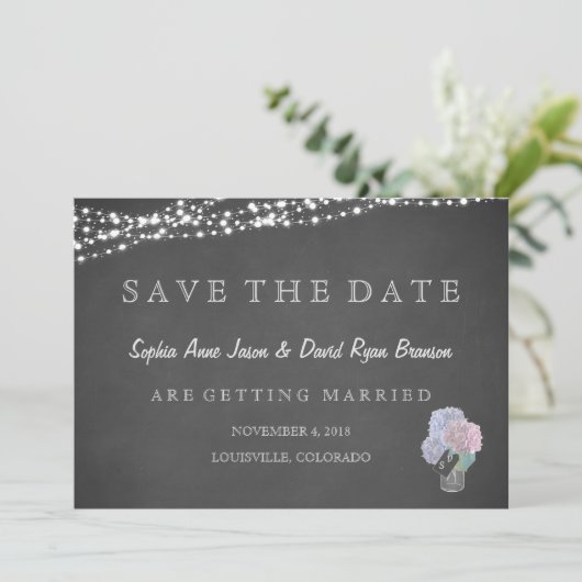 Save The Date String Lights Mason Jar Chalkboard ENREGISTRER LA  (Debout devant)