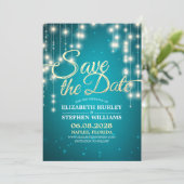 Save The Date String Lights Turquoise Gold Script Enregistrer La (Debout devant)