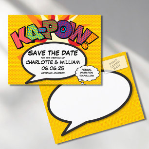 Save the Date stripboek KA-POW moderne fun Aankondigingskaart