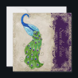 Save The Date Style Art Déco Peacock Vintage dentelle foncé viol<br><div class="desc">PALETTE DE COULEUR : violet foncé, crème, bronze, bleu aqua, bleu royal, vert, violet et or. COLLECTION DE DESIGN : Il s'agit d'une correspondance Enregistrer l'annonce de date qui coordonne avec la suite de faire-part de mariage du même nom. Cette oeuvre est un mélange d'aquarelles flambant neuves d'Audrey Jeanne Roberts...</div>