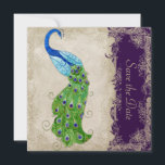 Save The Date Style Art Déco Peacock Vintage dentelle foncé viol<br><div class="desc">PALETTE DE COULEUR : violet foncé, crème, bronze, bleu aqua, bleu royal, vert, violet et or. COLLECTION DE DESIGN : Il s'agit d'une correspondance Enregistrer l'annonce de date qui coordonne avec la suite de faire-part de mariage du même nom. Cette oeuvre est un mélange d'aquarelles flambant neuves d'Audrey Jeanne Roberts...</div>