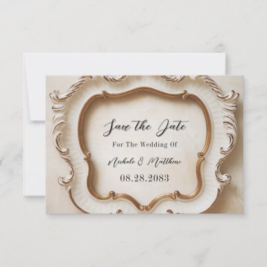Save The Date Style baroque de luxe Mariage or blanc (Devant)