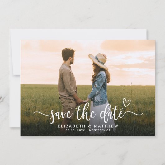 Save The Date Style Boho Heart Script One Photo Mariage (Devant)