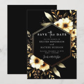 Save The Date Style Botanique Or et Mariage noir (Devant / Derrière)