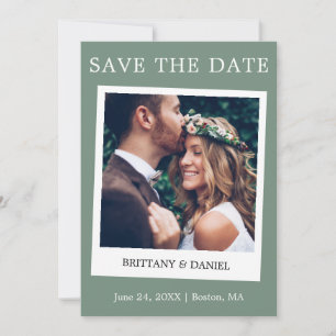 Save The Date Style Caméra instantanée Couple Photo Sage Vert