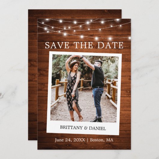 Save The Date Style Caméra instantanée Photo Lumières en bois (Devant / Derrière)