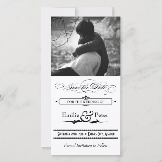 Save The Date Style d'affiche noir et blanc Enregistrer la date (Devant)