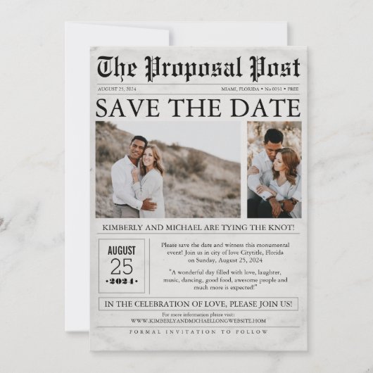 Save The Date Style de journal amusant Enregistrer la date Photo (Devant)
