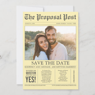 Save The Date Style de journal amusant Jaune Enregistrer la date