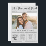 Save The Date Style de journal Fun Grey Enregistrer la date Phot<br><div class="desc">Nouvelles supplémentaires ! Style journal drôle et unique enregistrer la date carte photo.</div>