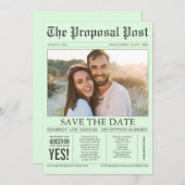 Save The Date Style de journal Mint vert Enregistrer la date Pho (Devant / Derrière)