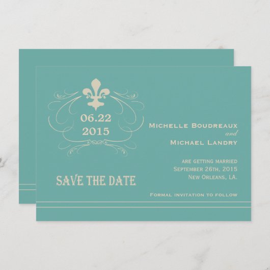 Save The Date Style Élégant Rétro Fleur de Lis Enregistrez la Da (Devant / Derrière)