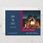 Save The Date Style Moderne Bleu Magenta Photo Mariage simple (Devant)