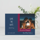 Save The Date Style Moderne Bleu Magenta Photo Mariage simple (Debout devant)