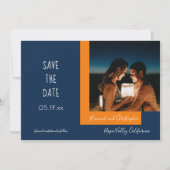 Save The Date Style moderne Blue Orange Photo Mariage simple (Devant)