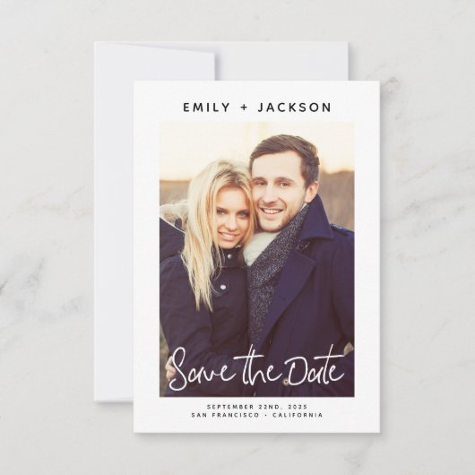 Save The Date Style moderne Script Enregistrer la photo de la da (Devant)