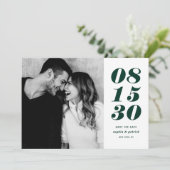 Save The Date Style moderne vert et blanc audacieux Date Typogra (Debout devant)