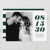 Save The Date Style moderne vert et blanc audacieux Date Typogra (Devant / Derrière)