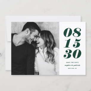 Save The Date Style moderne vert et blanc audacieux Date Typogra
