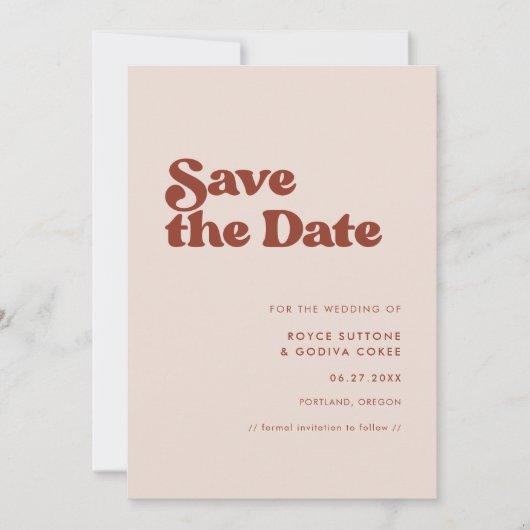 Save The Date Stylé rétro pêche rose (Devant)