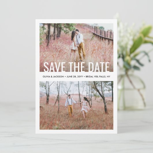 Save The Date Style simple moderne superposer 3 Mariage photo (Debout devant)