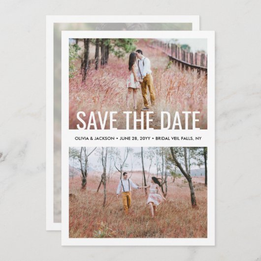 Save The Date Style simple moderne superposer 3 Mariage photo (Devant / Derrière)