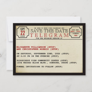 Save The Date Style Telegram vintage Enregistrer La Date