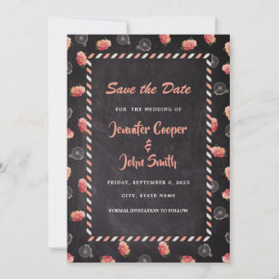 Save The Date Style Vintage Airmail Vélo Rose Tableau Voyage