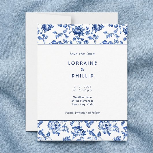 Save The Date Style vintage Floral bleu
