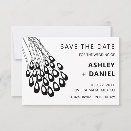 Save The Date Stylisé Peacock Feather Wedding Enregistrer la dat (Devant)
