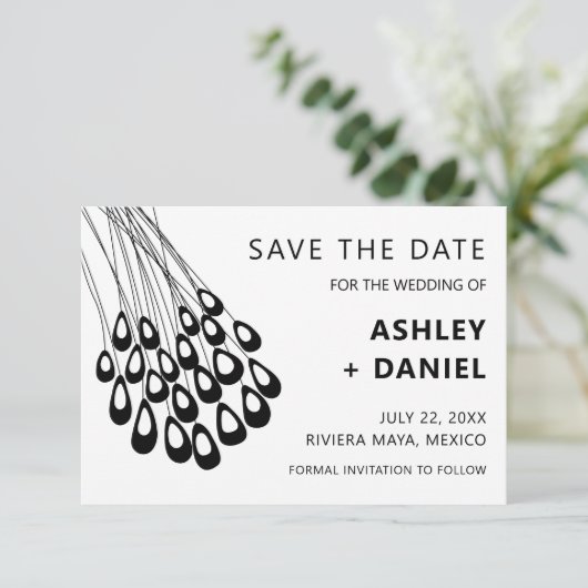 Save The Date Stylisé Peacock Feather Wedding Enregistrer la dat (Debout devant)
