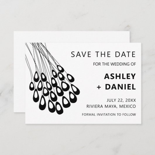 Save The Date Stylisé Peacock Feather Wedding Enregistrer la dat (Devant / Derrière)